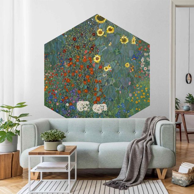 Self-adhesive hexagonal pattern wallpaper - Gustav Klimt - Garden Sunflowers