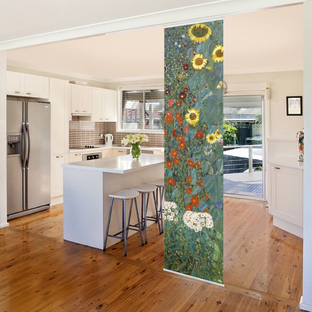 Sliding panel curtains set - Gustav Klimt - Garden Sunflowers
