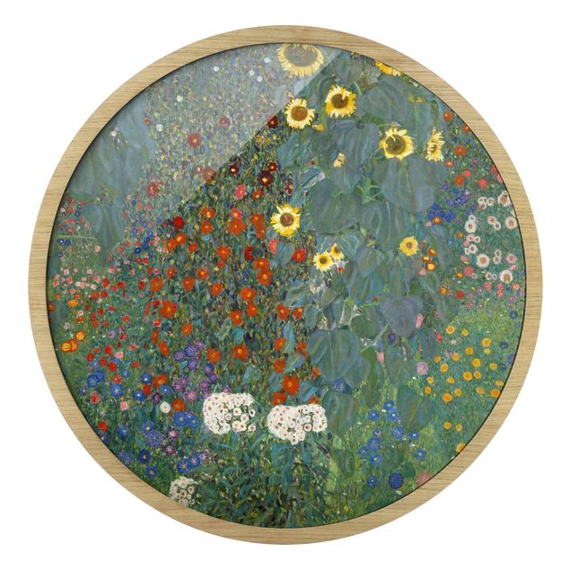 Circular framed print - Gustav Klimt - Garden Sunflowers
