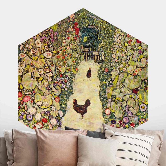 Hexagonal wallpapers Gustav Klimt - Garden Path with Hens