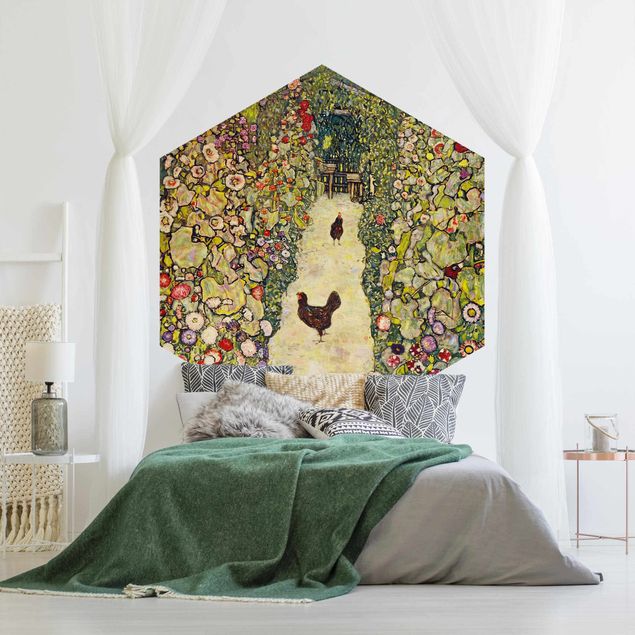 Self-adhesive hexagonal pattern wallpaper - Gustav Klimt - Garden Path with Hens