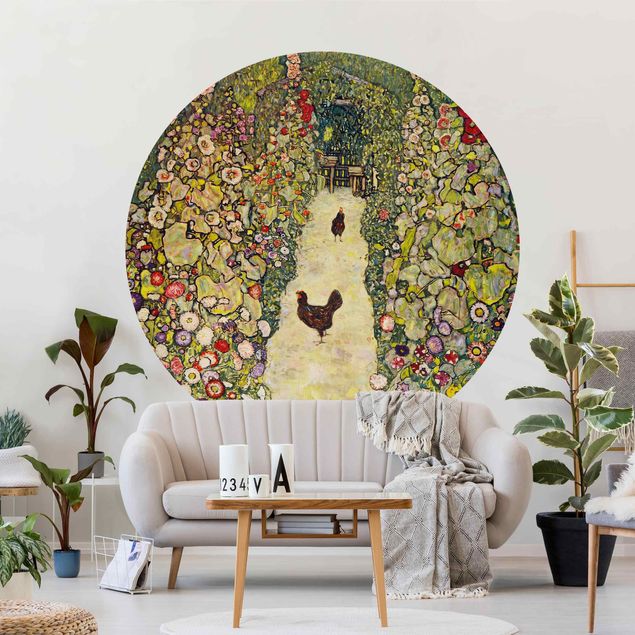 Self-adhesive round wallpaper - Gustav Klimt - Garden Path with Hens