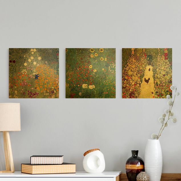 Print on canvas 3 parts - Gustav Klimt - In The Garden