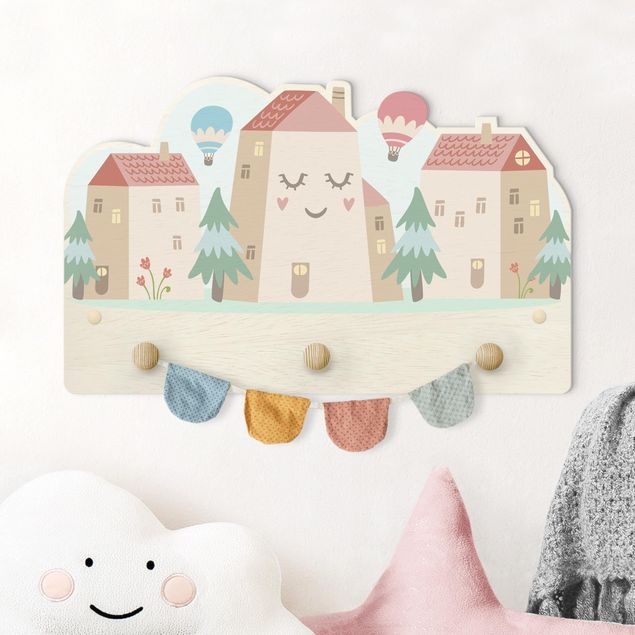 Coat rack for children - Houses And Hot-Air Balloon