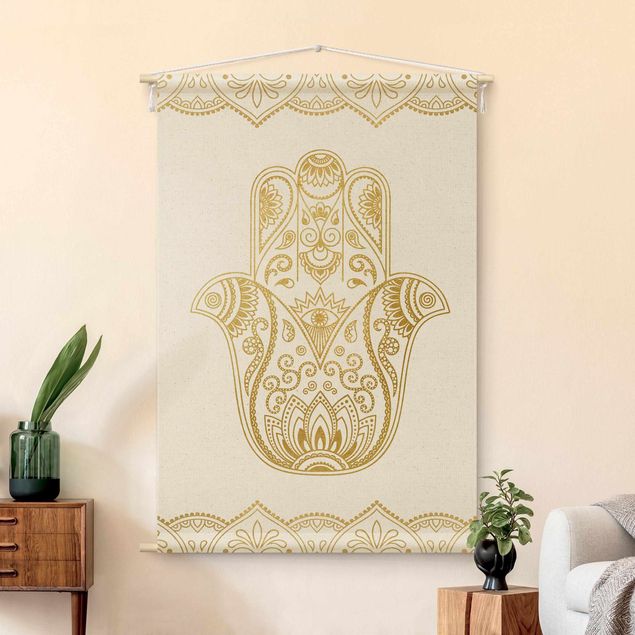 extra large tapestry wall hangings Hamsa Hand Illustration White Gold