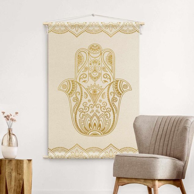 wall hanging decor Hamsa Hand Illustration White Gold