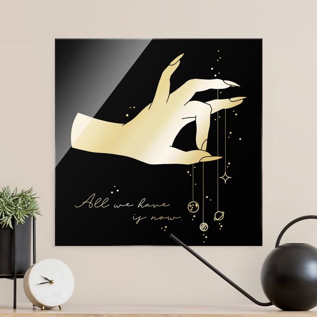 Glass print - Hand With Planet - All We Have Is Now - Square