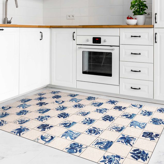 Modern rugs Hand Painted Tiles With Flowers, Ships And Birds