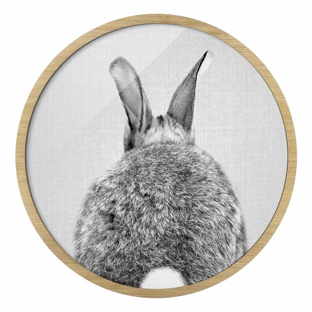 Circular framed print - Hare From Behind Black And White