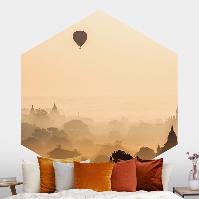 Hexagonal wallpapers Hot Air Balloon In Fog