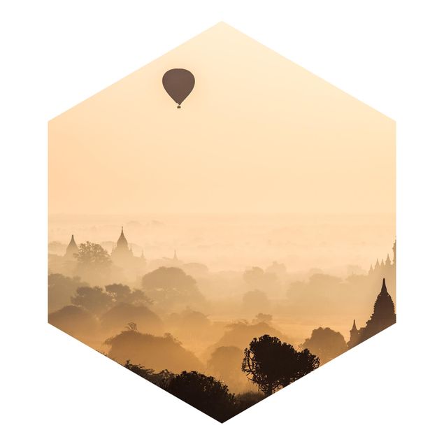 Self-adhesive hexagonal pattern wallpaper - Hot Air Balloon In Fog