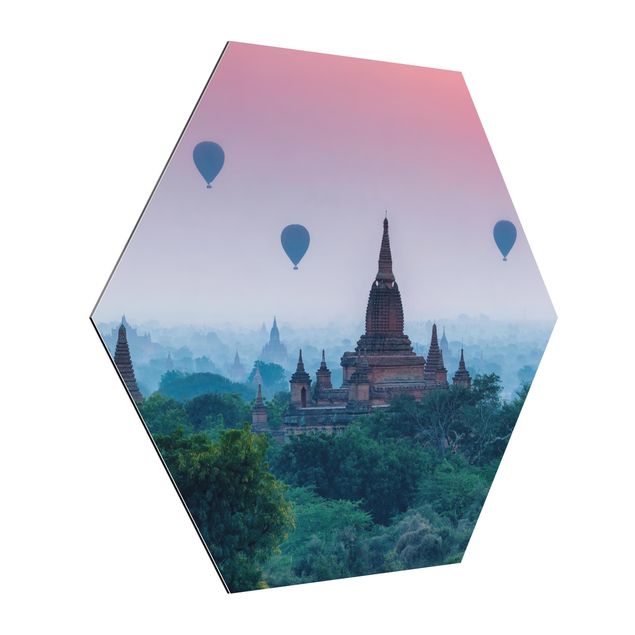 Alu-Dibond hexagon - Hot-Air Balloon Above Temple Complex
