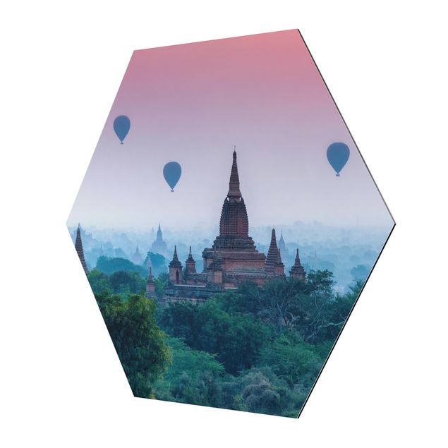 Alu-Dibond hexagon - Hot-Air Balloon Above Temple Complex