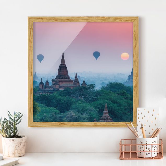 Framed poster - Hot-Air Balloon Above Temple Complex
