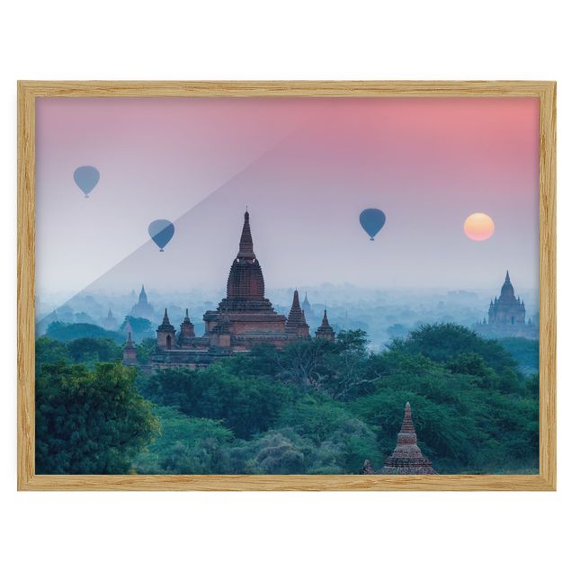 Framed poster - Hot-Air Balloon Above Temple Complex