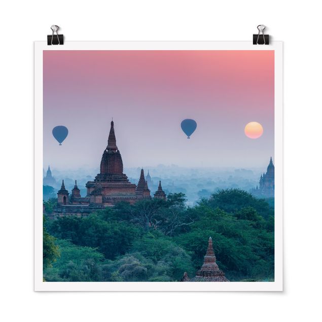 Poster - Hot-Air Balloon Above Temple Complex