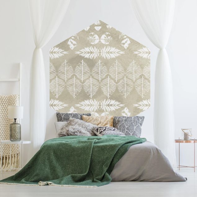 Self-adhesive hexagonal pattern wallpaper - Bright Tropical Ethno Design