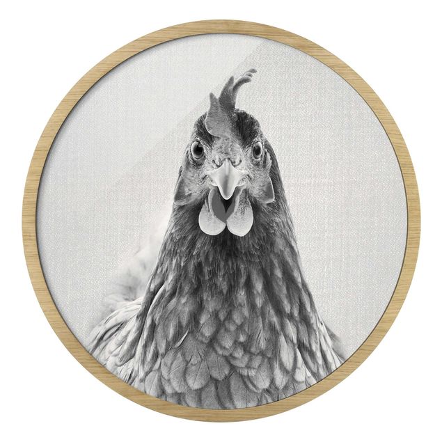 Circular framed print - Hen Henriette Black And White
