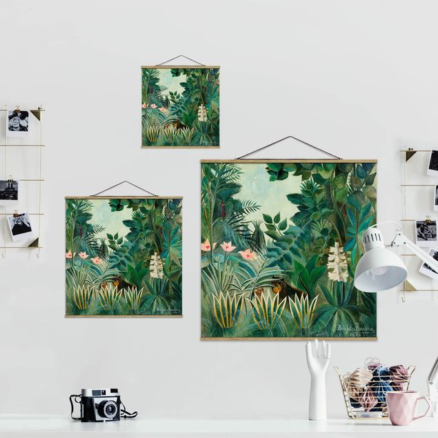 Fabric print with poster hangers - Henri Rousseau - The Equatorial Jungle - Square 1:1
