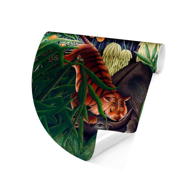 Self-adhesive round wallpaper kitchen - Henri Rousseau - Fight Between A Tiger And A Buffalo