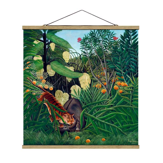 Fabric print with poster hangers - Henri Rousseau - Fight Between A Tiger And A Buffalo - Square 1:1