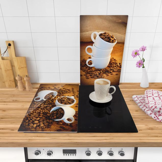 Glass stove top cover - 3 espresso cups with coffee beans