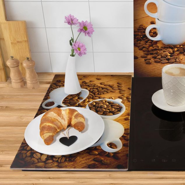 Glass stove top cover - 3 espresso cups with coffee beans