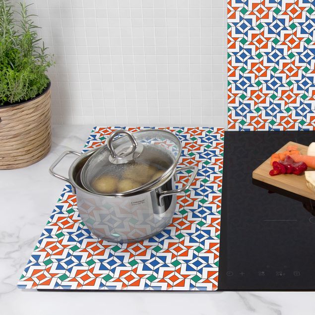 Glass stove top cover - Alhambra Mosaic Tile Look