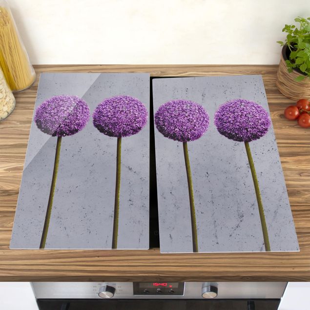 Glass stove top cover - Allium Round-Headed Flower