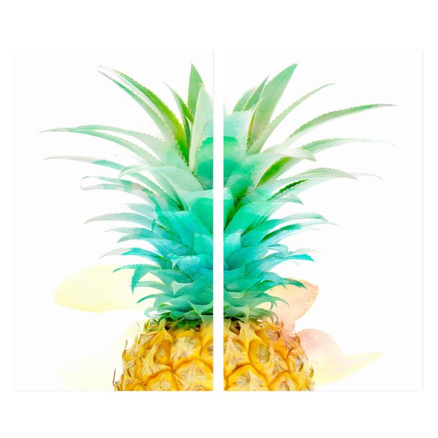 Glass stove top cover - Pineapple Watercolour