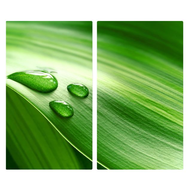 Glass stove top cover - Banana Leaf With Drops