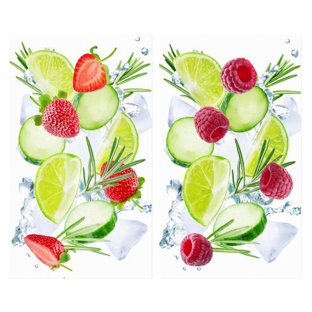 Glass stove top cover - Berries And Cucumber Ice Cubes Splash