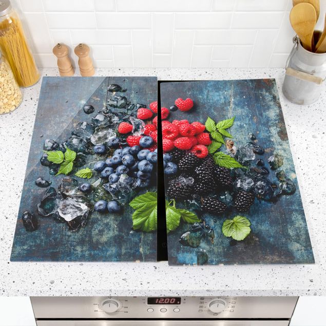 Glass stove top cover - Berry Mix With Ice Cubes Wood