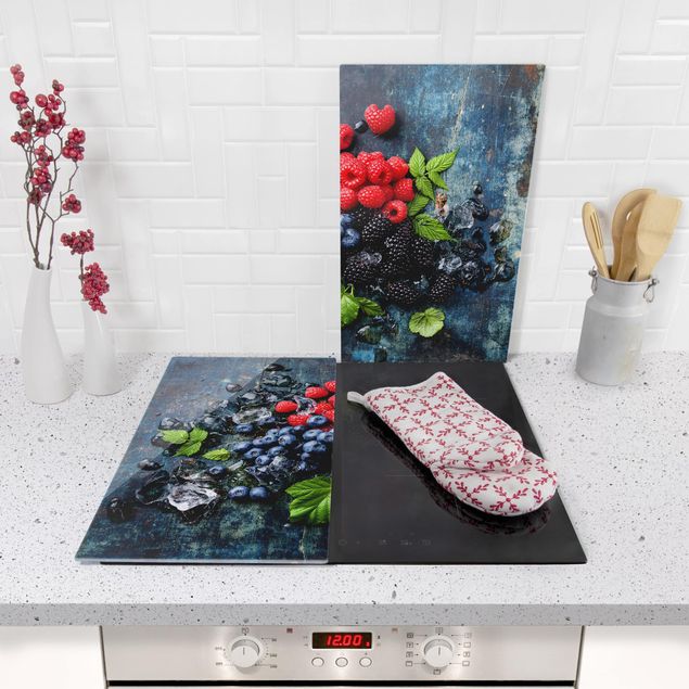 Glass stove top cover - Berry Mix With Ice Cubes Wood