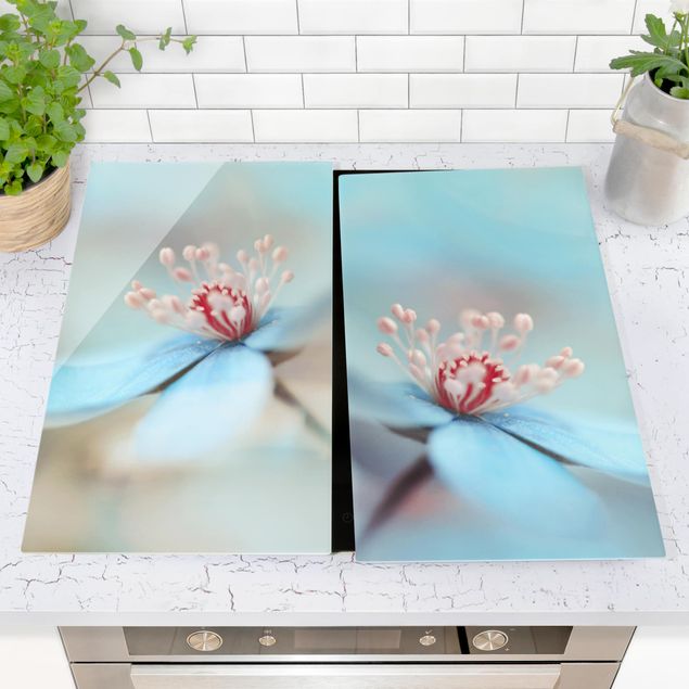Glass stove top cover - Flowers In Light Blue