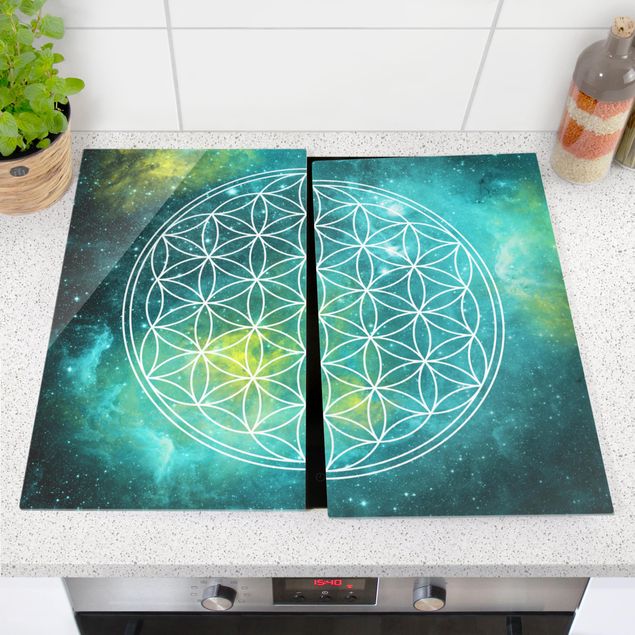 Glass stove top cover - Flower Of Life In Starlight