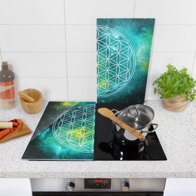 Glass stove top cover - Flower Of Life In Starlight