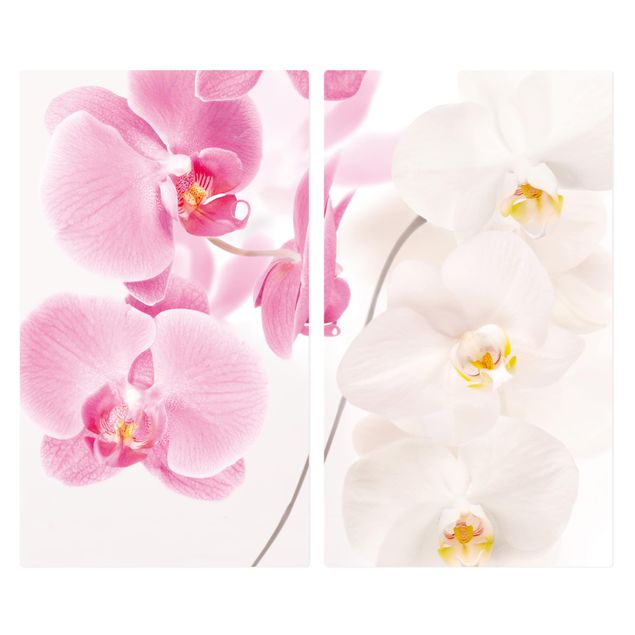 Glass stove top cover - Delicate Orchids