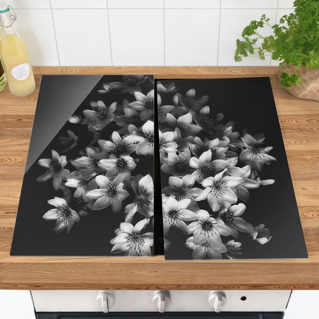 Glass stove top cover - Dark Clematis Bunch