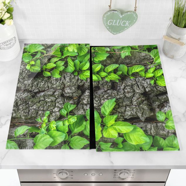 Glass stove top cover - Ivy Tendrils Tree Bark