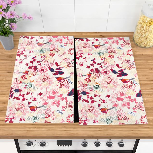 Glass stove top cover - Fancy Birds