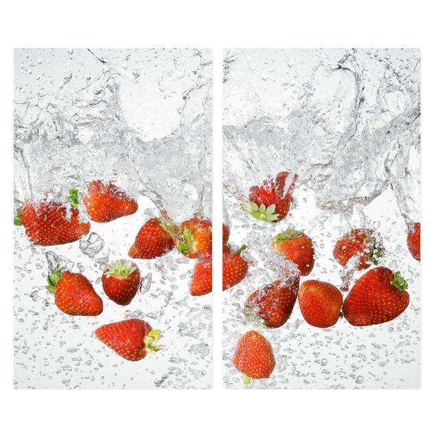 Glass stove top cover - Fresh Strawberries In Water