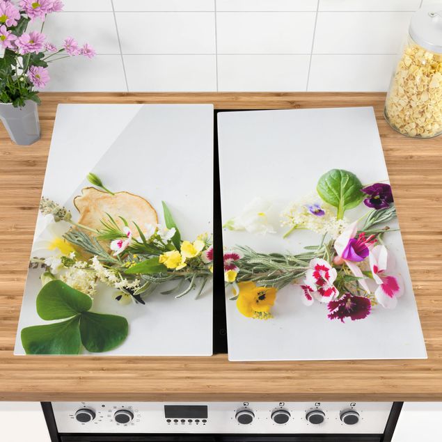 Glass stove top cover - Fresh Herbs With Edible Flowers