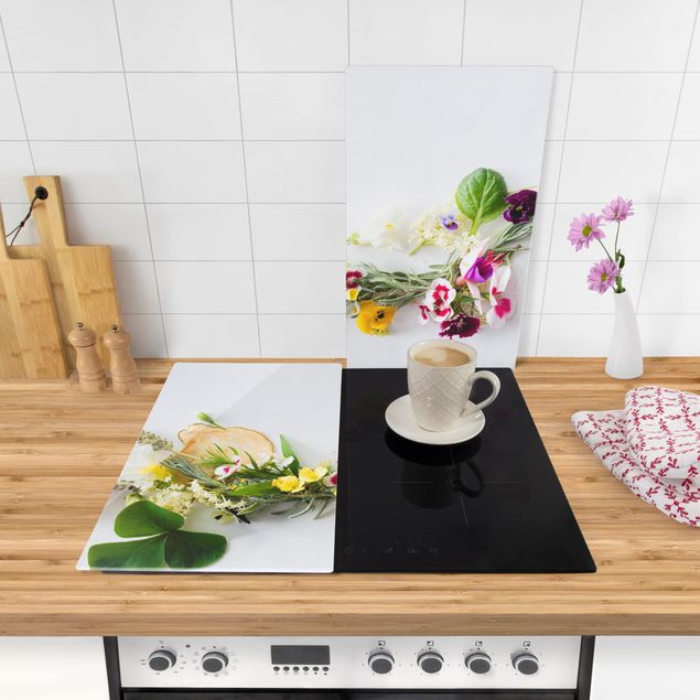 Glass stove top cover - Fresh Herbs With Edible Flowers