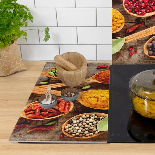 Glass stove top cover - Spices On Wooden Spoon