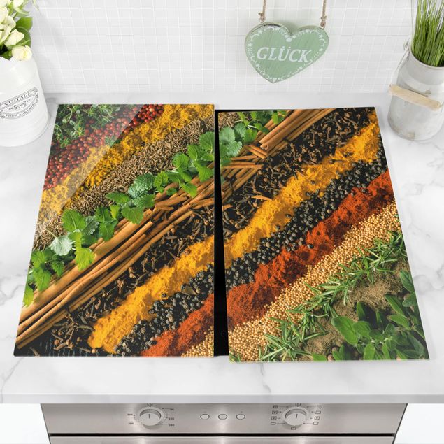 Glass stove top cover - Bands of Spices
