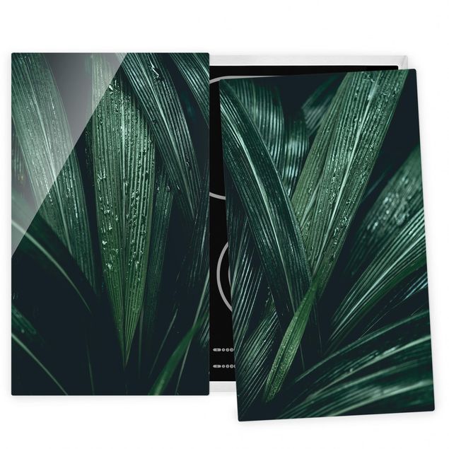Glass stove top cover - Green Palm Leaves