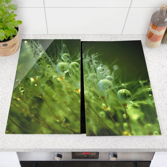 Glass stove top cover - Green Seeds In The Rain