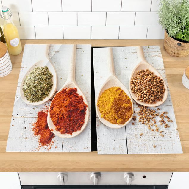 Glass stove top cover - Wooden Spoon With Spices