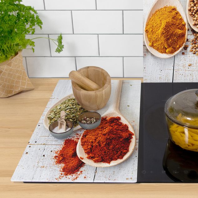Glass stove top cover - Wooden Spoon With Spices